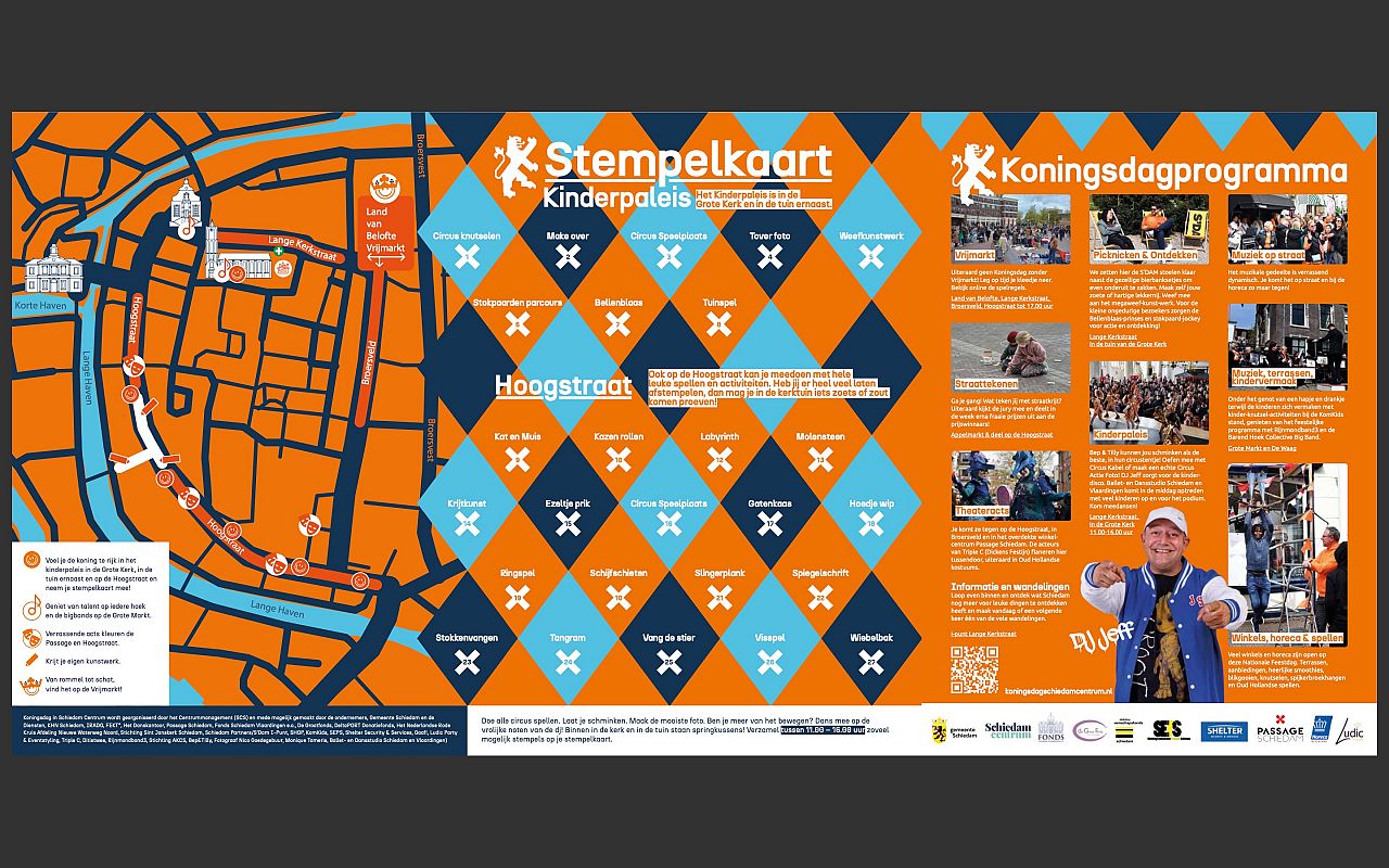 Handige flyer- en stempelkaart voor Koningsdag in Schiedam-Centrum